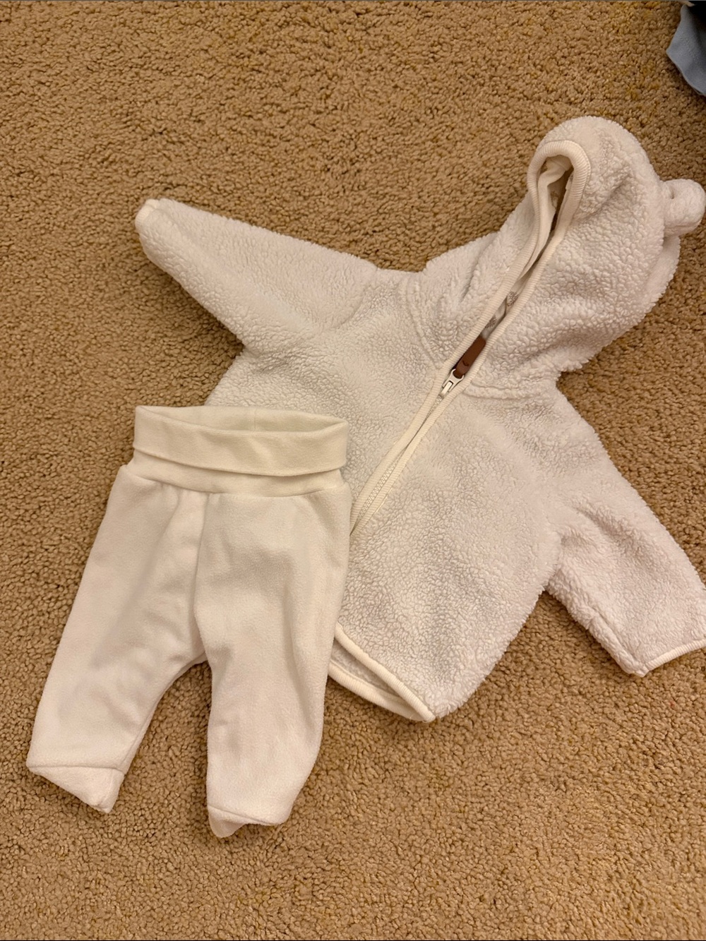 H&M Cream Sherpa Hooded Jacket and Pants Matching Set